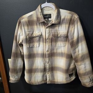 Silver Jeans Cream and Brown Plaid Shirt Jacket